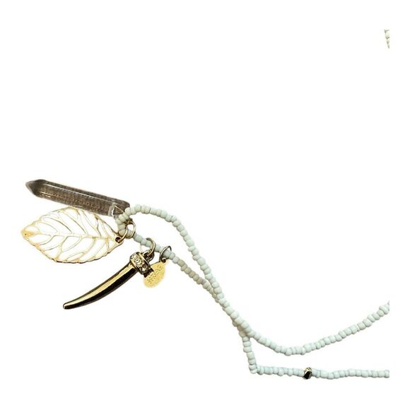 Express white beaded necklace with gold tone pendants. NWT - Picture 3 of 3